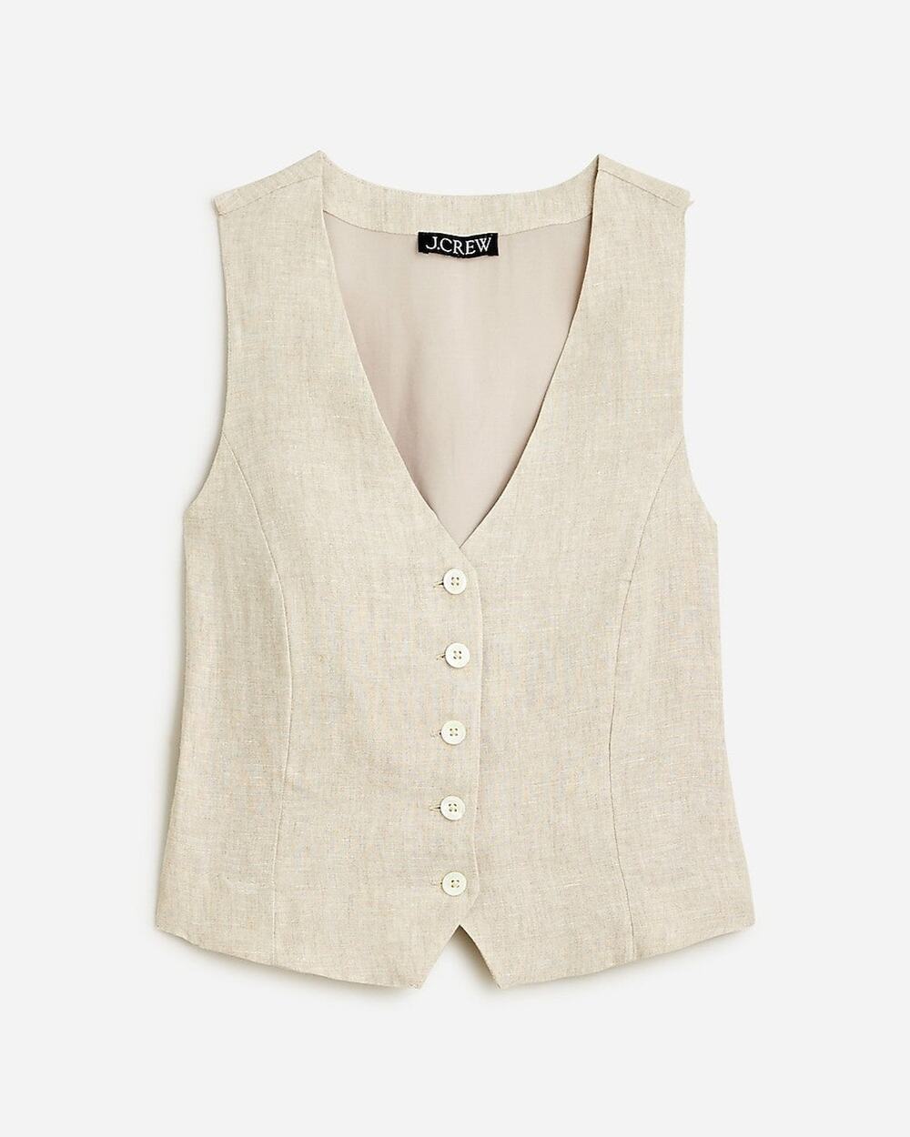 J.Crew Slim Fit Linen Vest V-neck Beige - 4